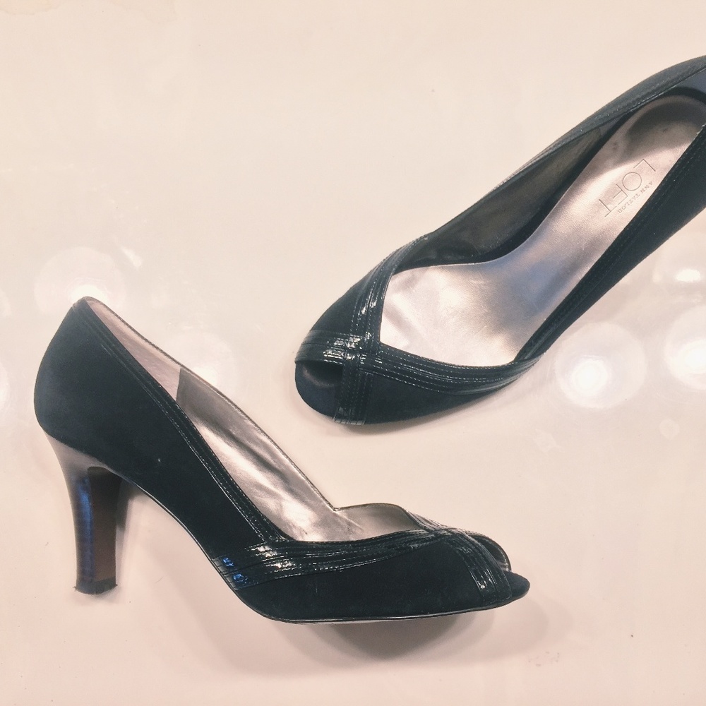 Ann Taylor Loft Navy Suede Open Toe Pumps